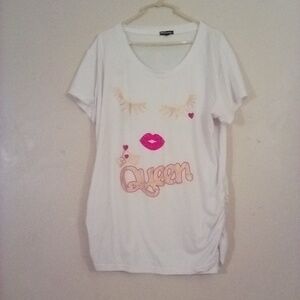 Women's White Graphic Tee with Queen Design